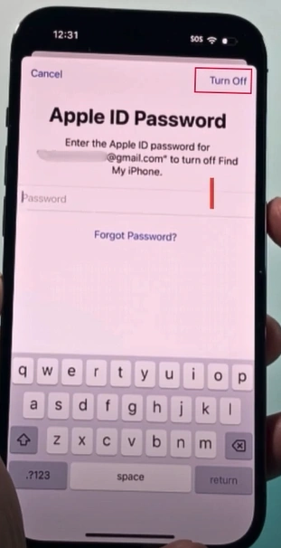 enter the password and tap Turn Off