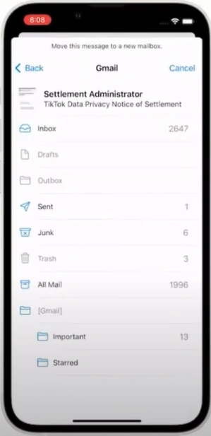 Inbox to restore the deleted email there