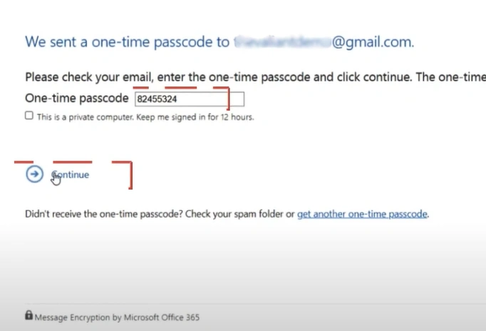 passcode received and click Continue