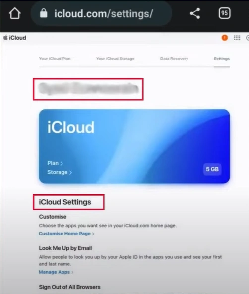 tap on your profile and select iCloud Settings