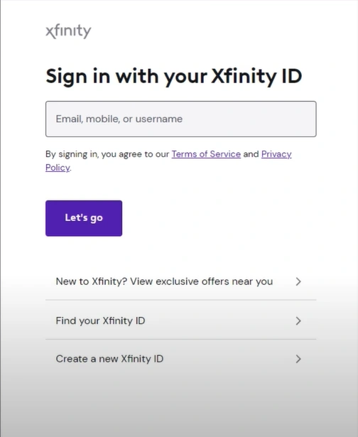 log into your Xfinity account to enable access