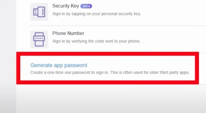 Tap Generate App Password