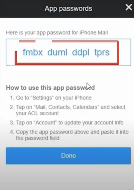 Copy the app-generated password