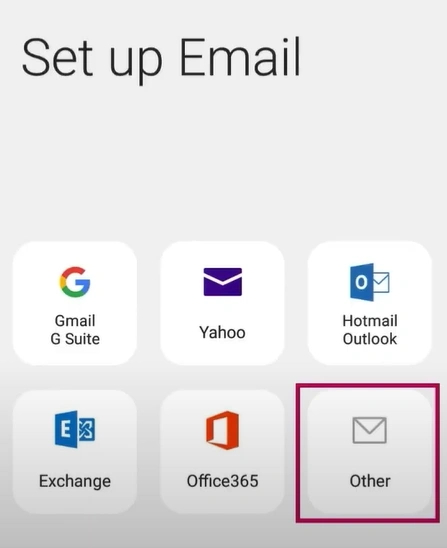 Choose Other in the Set Up Email screen