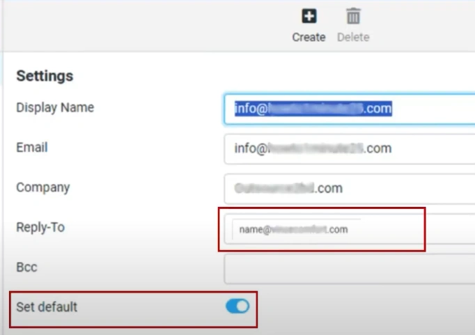 Fill in the Reply-to field and toggle on Set default