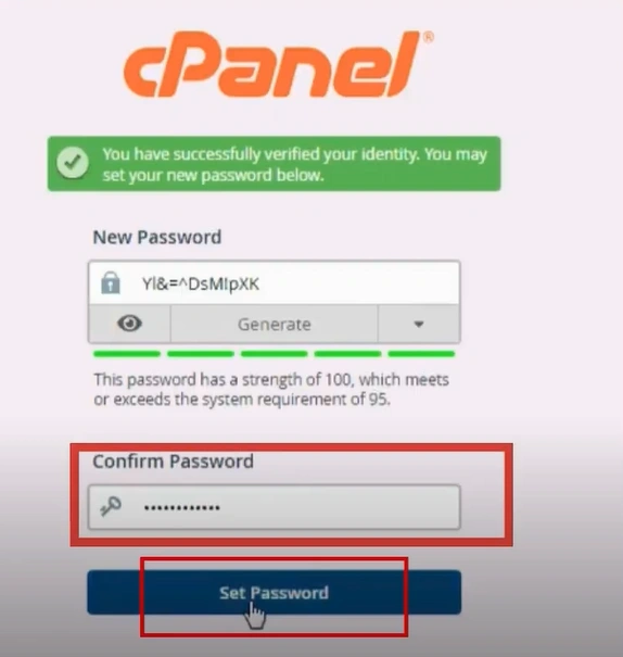 Confirm the new password and click Set Password