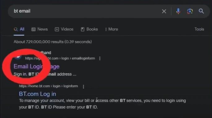 navigate to the BTinternet email login page