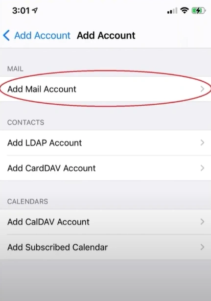 Tap Add Mail Account