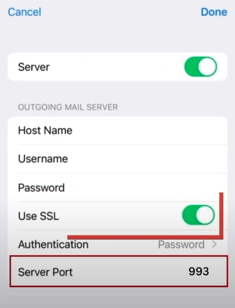 Enable Use SSL and set the Server Port to 993