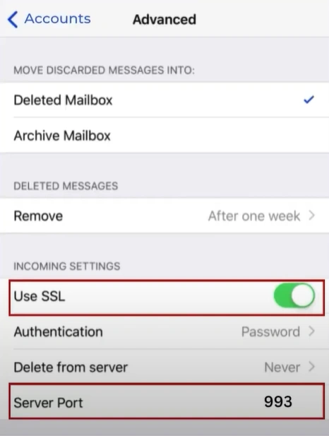 Enable the Use SSL option and set