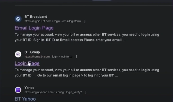 Navigate to the official BT mail login page