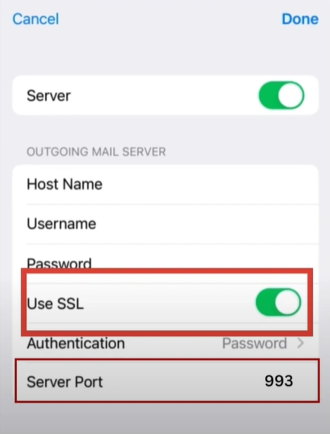  Enable Use SSL and set the Server Port