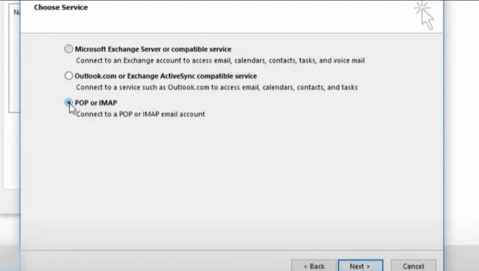 Select the POP option and then click on Next