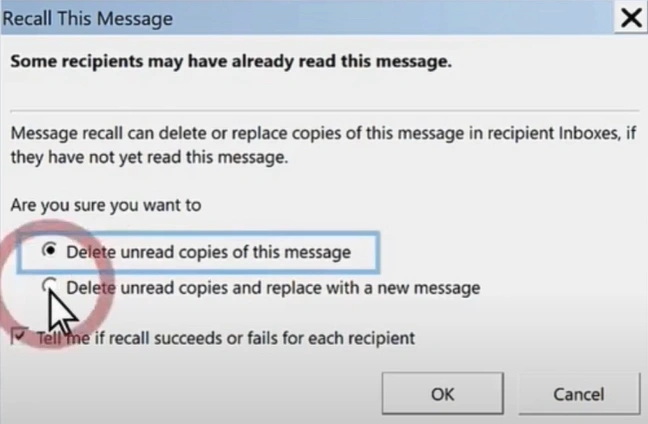 select Delete Unread Copies and Replace