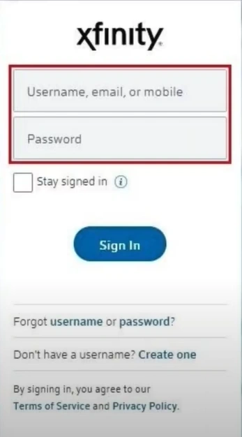 Xfinity sign-in page and log into the account