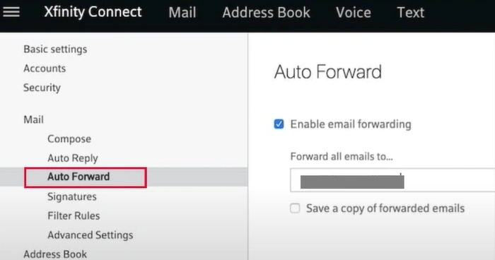 Click Auto Forward under Mail