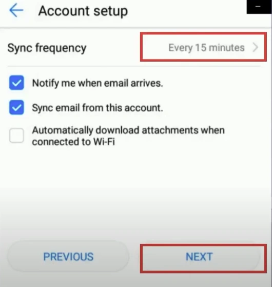 Sync Frequency and tap Next