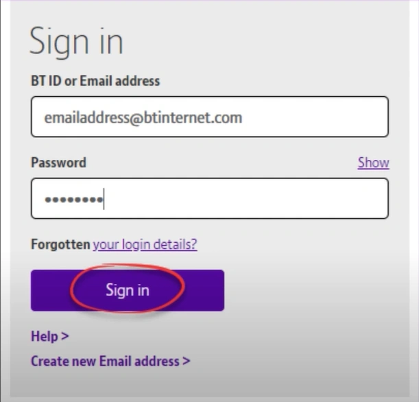 email address and password