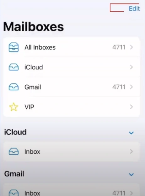 Open mail and tap Edit