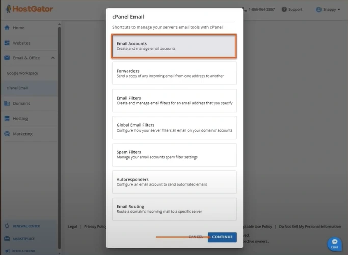  In the cPanel pop-up
