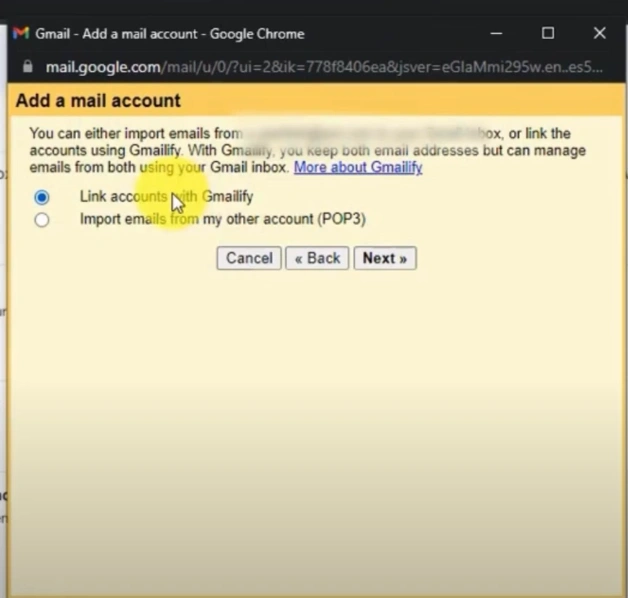 Select the Link account with Gmailify