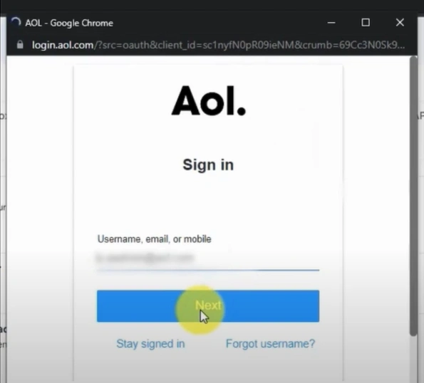 After the AOL window opens
