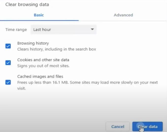 Click on the Clear Data button