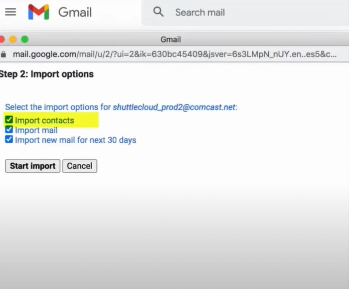 select the import options