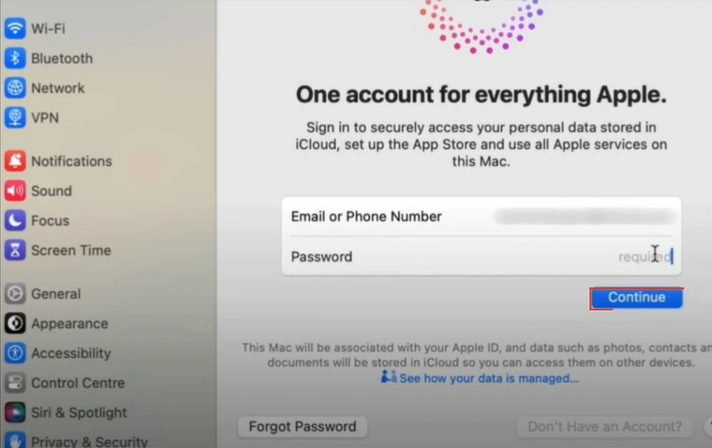Enter the password and click Continue