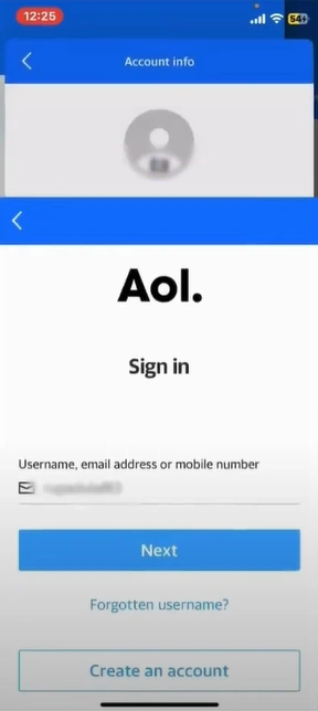 On the AOL sign-in page