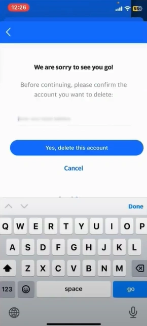 Continue delete my account button