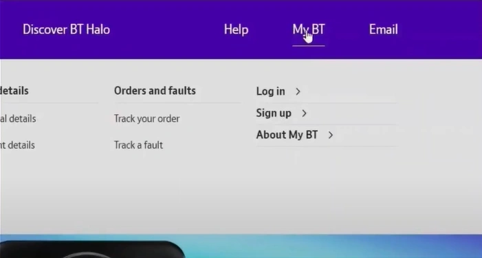 Click on My BT on the top menu bar