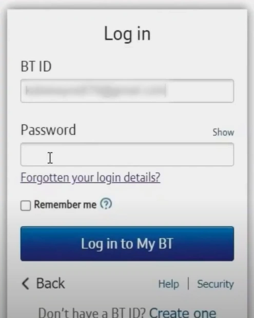 Log in to your BTinternet account.