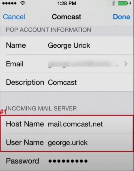 Incoming Mail Server section