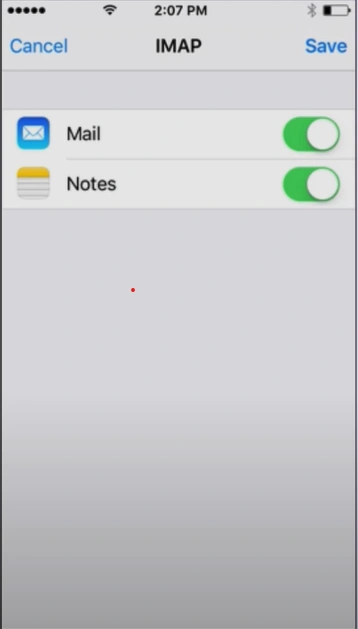 Toggle on Mail in the Account Added 