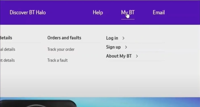 Click on My BT on the top menu bar