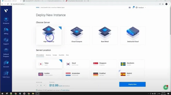 Choose a server and location