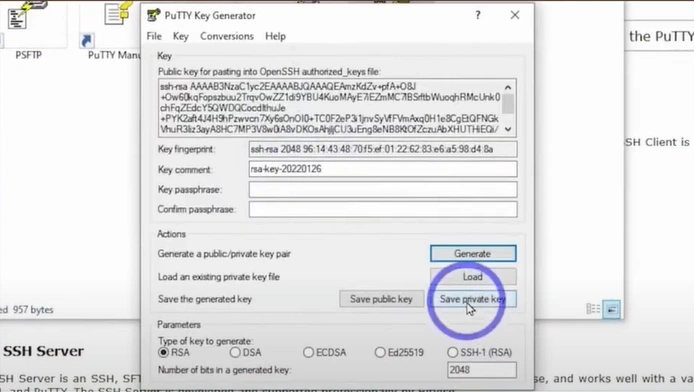 Click Generate and save the private key