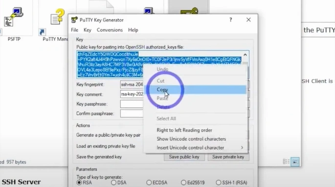 Copy the SSH key you have generated
