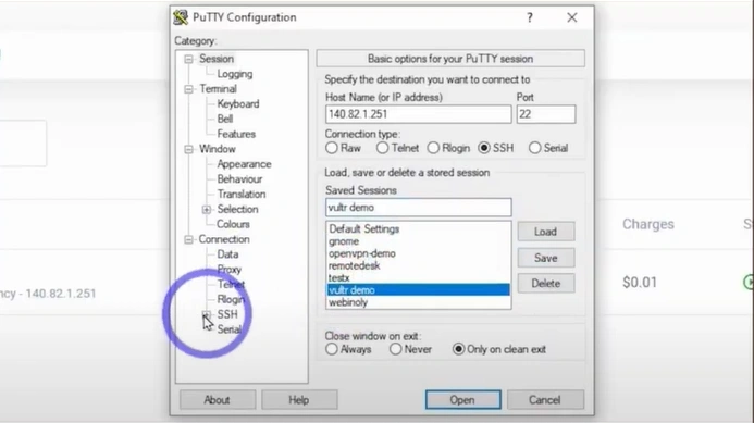 Select your saved session