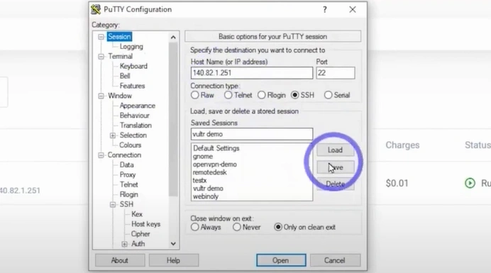 Now go back to the Session