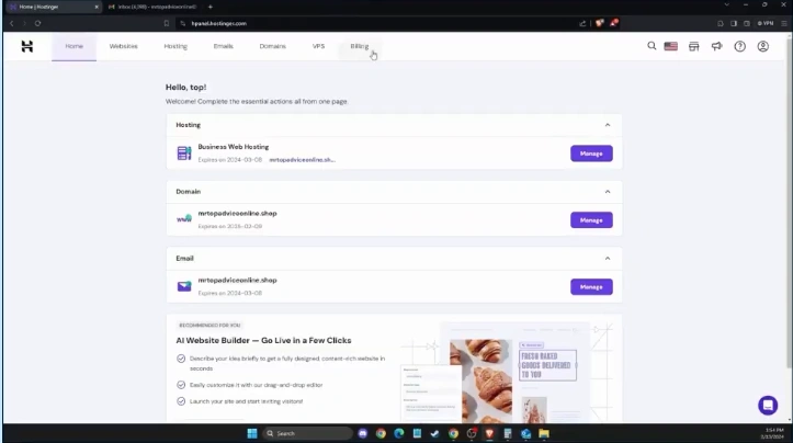 open an internet browser and log in to your Hostinger account