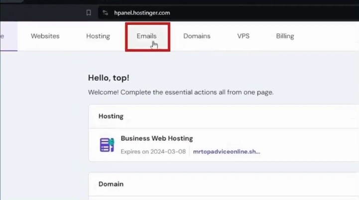 select the Emails section