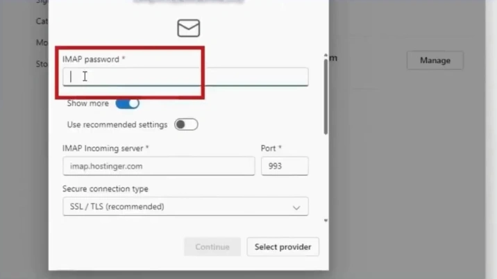 Enter the password for your Hostinger email account