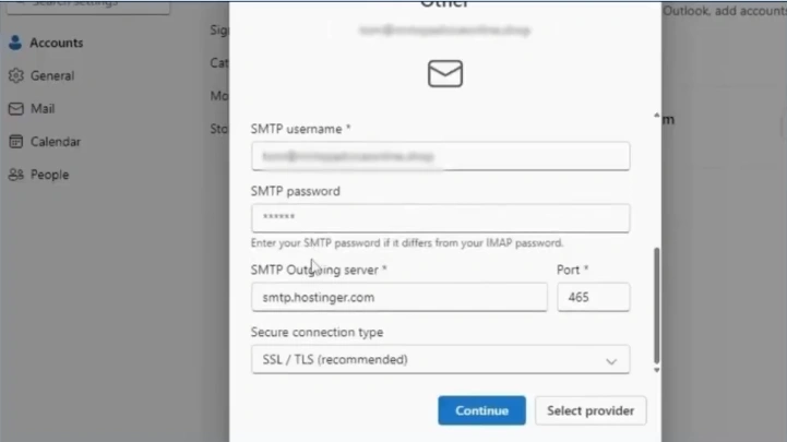 Scroll to the SMTP configuration section