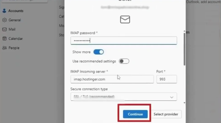 After entering the settings and passwords