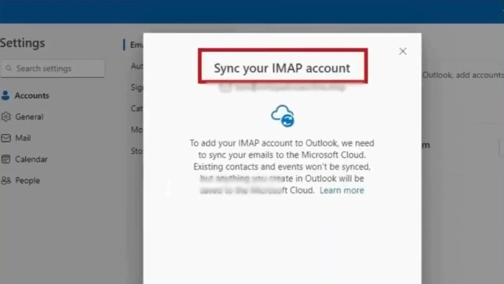 Sync your IMAP Account” window