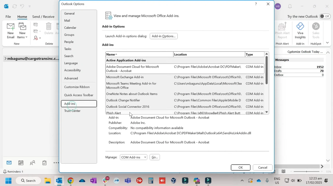 disable add-ins one by one in File