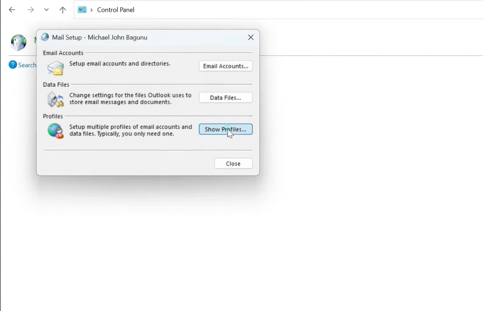 From the dialog box, click on “Show Profiles