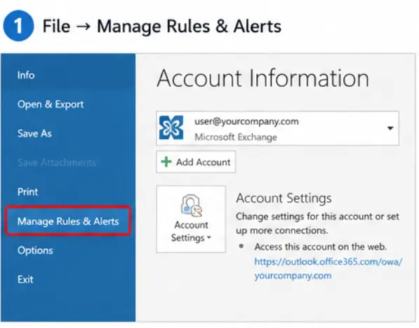 classic Outlook File → Manage Rules & Alerts → New Rule